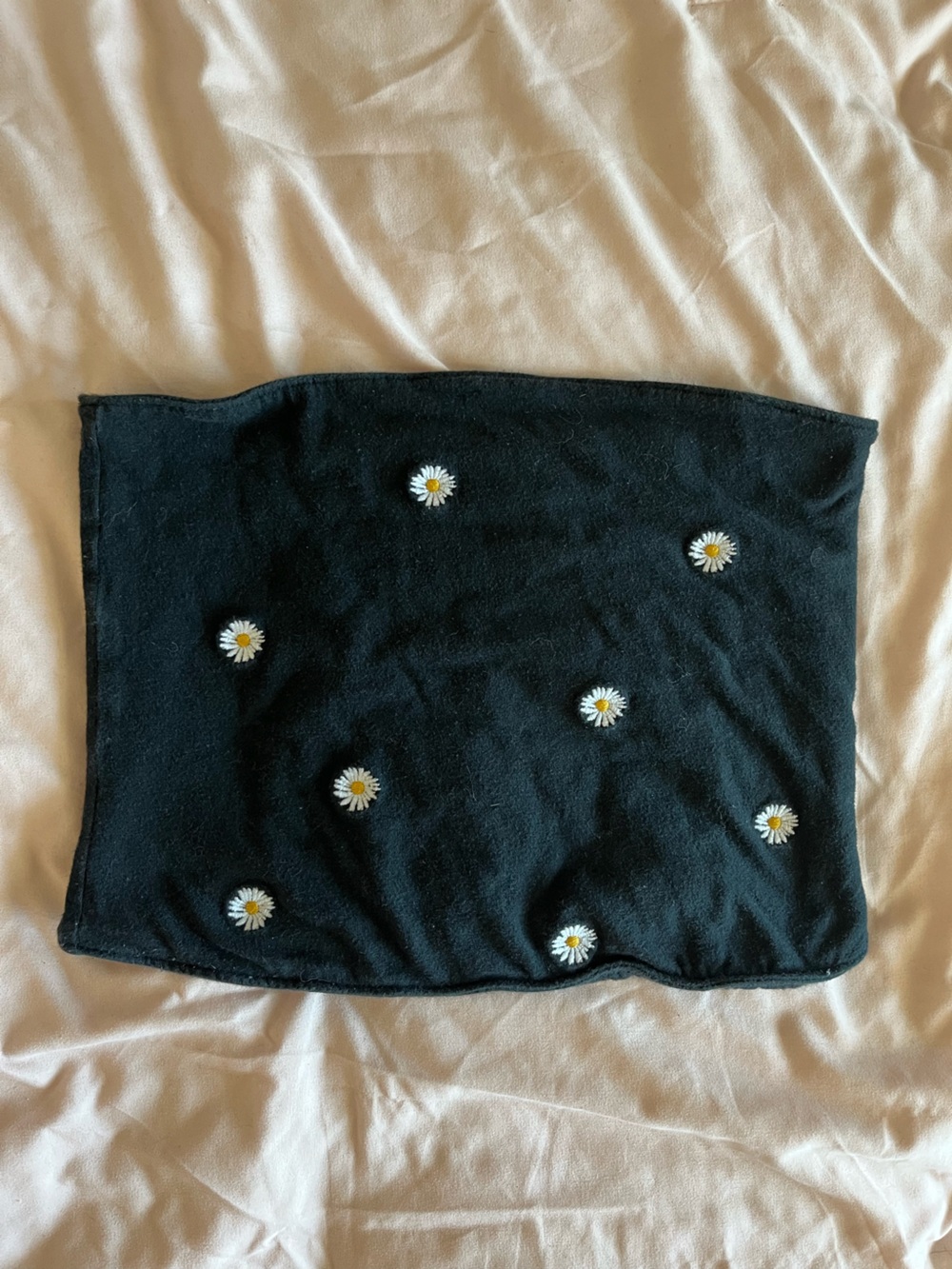 H&M Black Daisy Embroidered Tube Crop Top